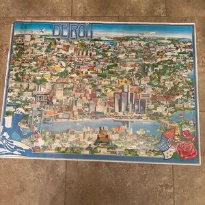 Detroit Vintage 1980s Pictorial Map Poster Archar‎ Illustrated City Art